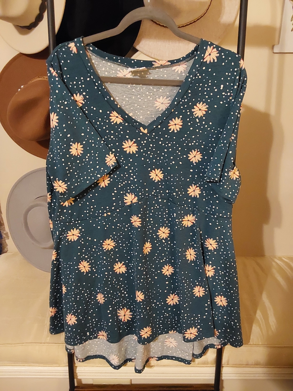 LuLaRoe Teal V-Neck  Peplum Tunic Size L